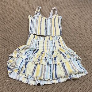 Katie J NYC Striped Yellow and Blue Girls 2 piece skirt set